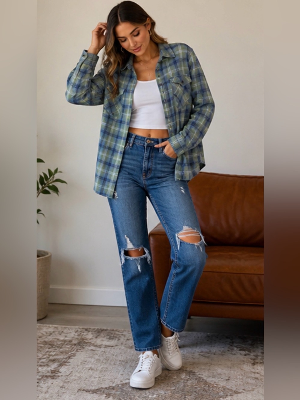True Religion Plaid Flannel Shirt Horseshoe Logo Rhinestone Back Small - Picture 2 of 14